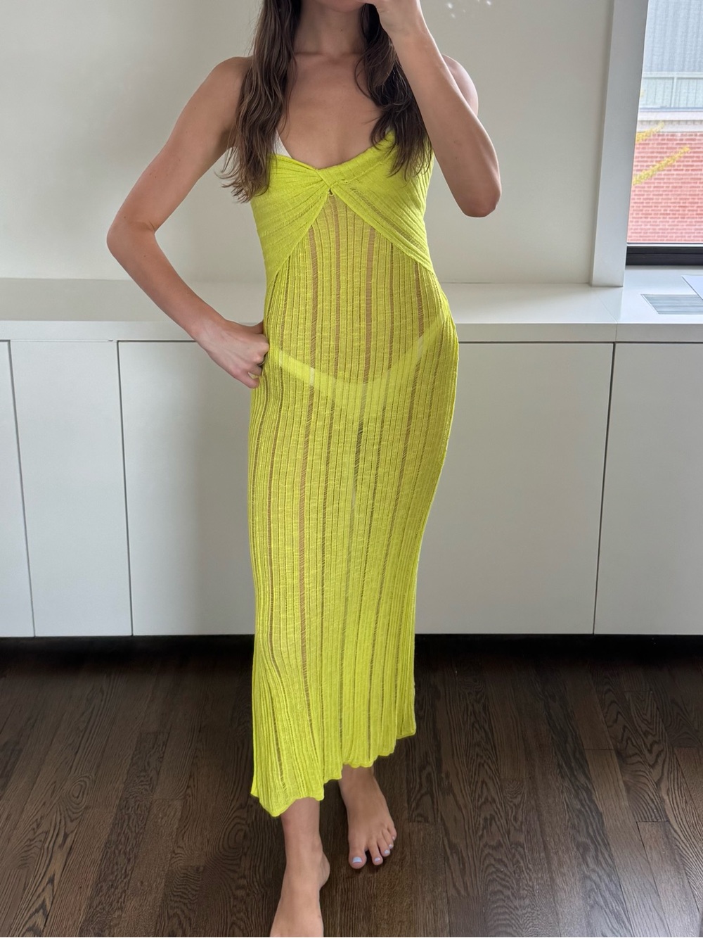 Cult Gaia June Knit Coverup Dress Ribbed One-Shoulder Coverup Citron XS